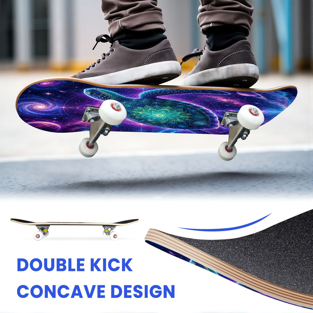 31"x8" Complete Skateboards for Beginners, Underwater Sharks Glowing Purple Jellyfish Marine Life Double Kick 7 Ply Canadian Maple Deck Skateboard with Wheels, Gifts for Kids Teens