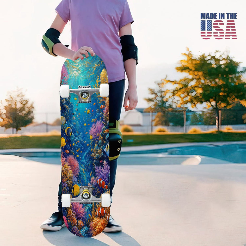 31"x8" Complete Skateboards for Beginners, Colorful Turtle Floral Shell Starry Night Marine Life Double Kick 7 Ply Canadian Maple Deck Skateboard with Wheels, Gifts for Kids Teens