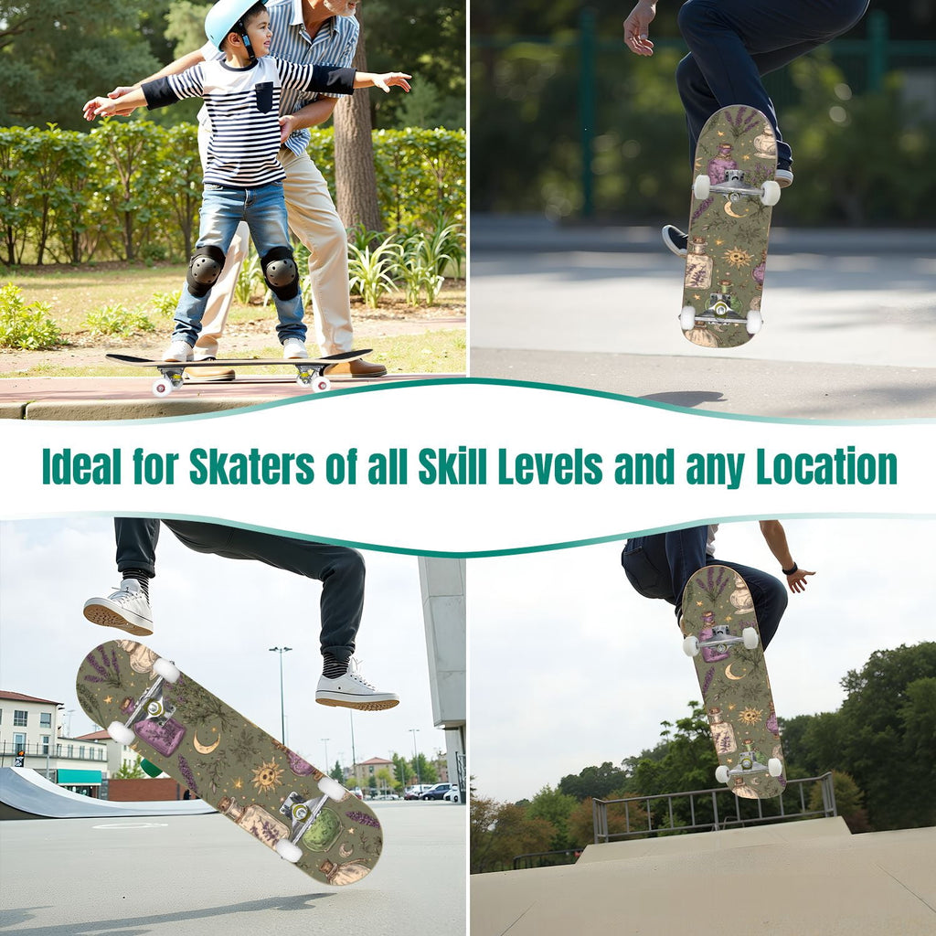 Vintage Botanical Lavender Candles Potion Bottles Green 31" x 8" Complete Skateboard, 7-Ply Canadian Maple Double Kick Trick Board for Kids and Beginners Adult Gifts