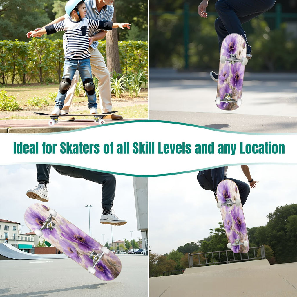 Abstract Geometric Curved Shapes Earthy Tones 31" x 8" Complete Skateboard, 7-Ply Canadian Maple Double Kick Trick Board for Kids and Beginners Adult Gifts