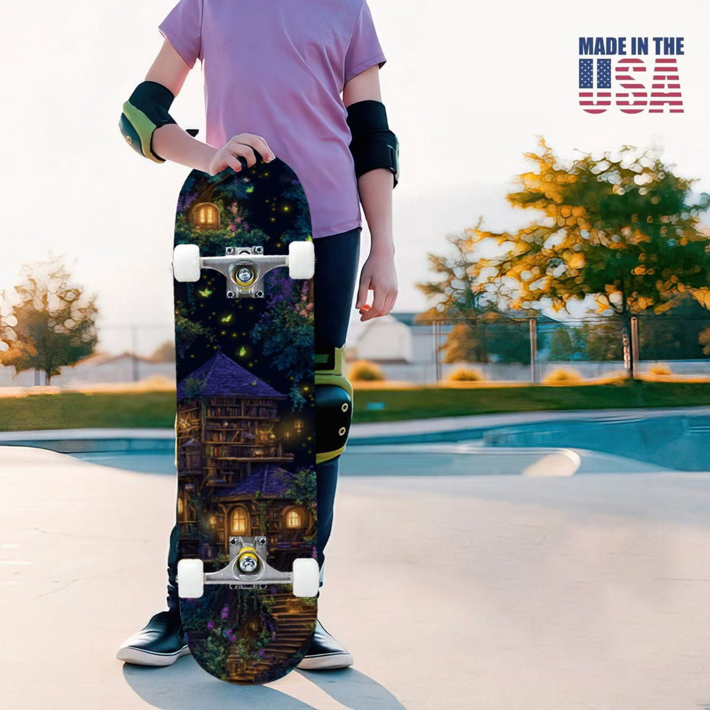 31"x8" Complete Skateboards for Beginners,Bold Stained Glass Western Double Kick 7 Ply Canadian Maple Deck Skateboard with Wheels, Gifts for Kids Teens