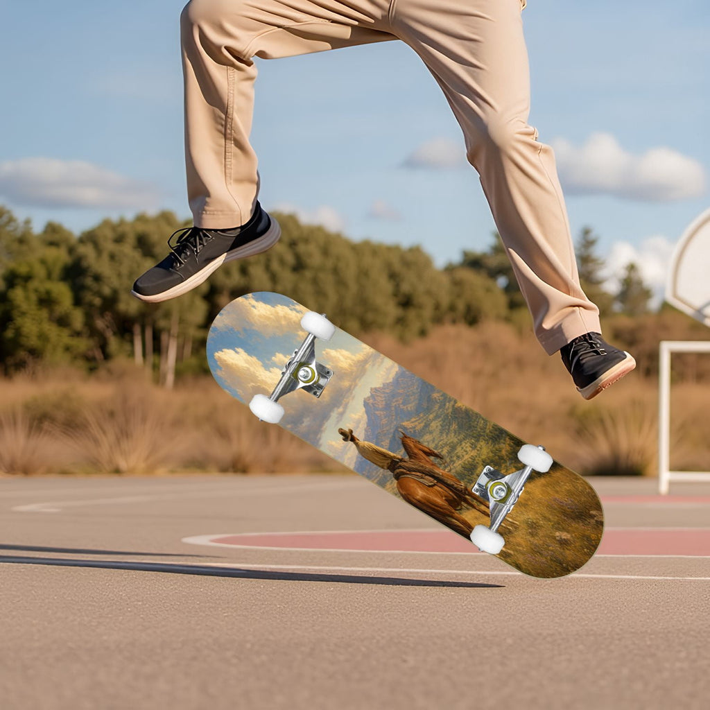 Abstract Geometric Curved Shapes Earthy Tones 31" x 8" Complete Skateboard, 7-Ply Canadian Maple Double Kick Trick Board for Kids and Beginners Adult Gifts