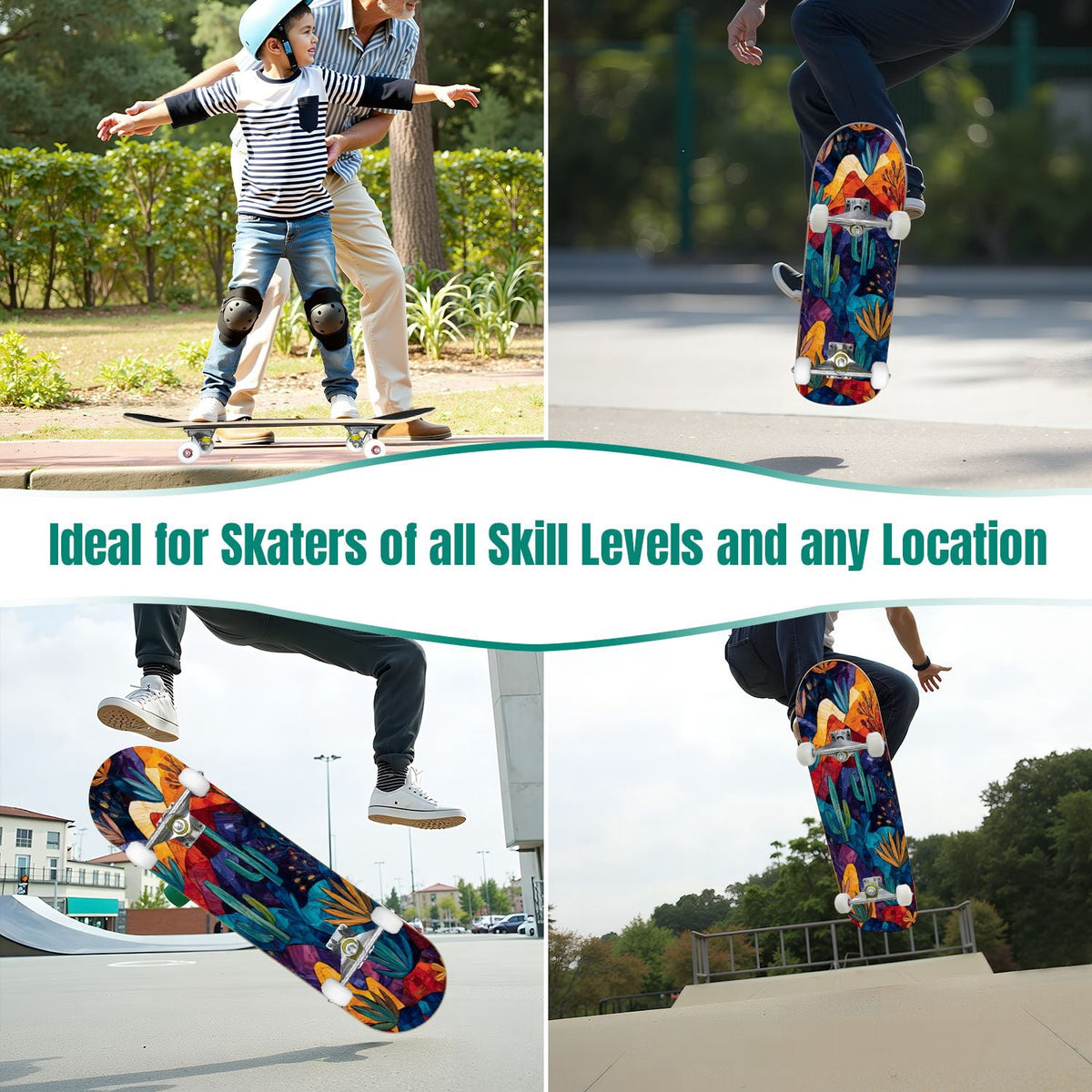 Botanical Floral Peonies Hummingbirds 31" x 8" Complete Skateboard, 7-Ply Canadian Maple Double Kick Trick Board for Kids and Beginners Adult Gifts