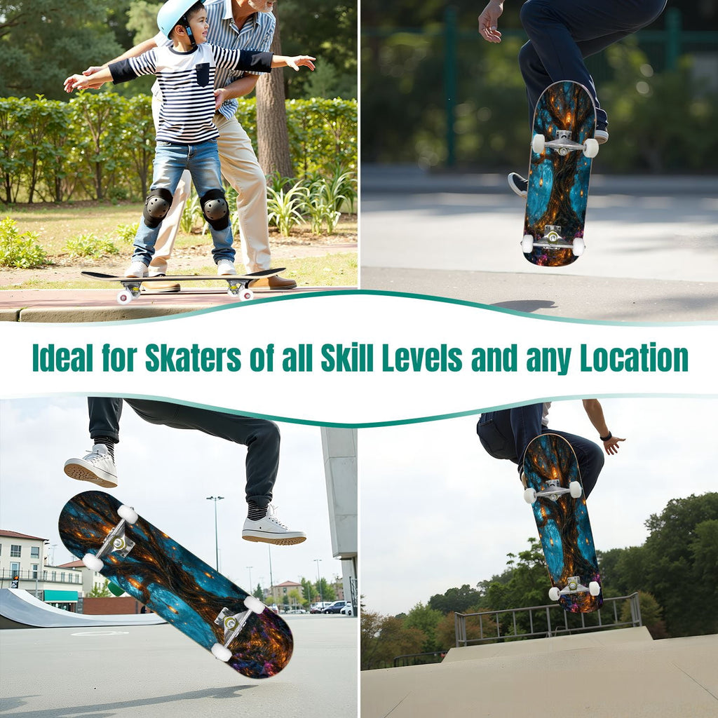 3D Nude Visual Effect Yellowish Brown Layered Chrysanthemum 31" x 8" Complete Skateboard, 7-Ply Canadian Maple Double Kick Trick Board for Kids and Beginners Adult Gifts