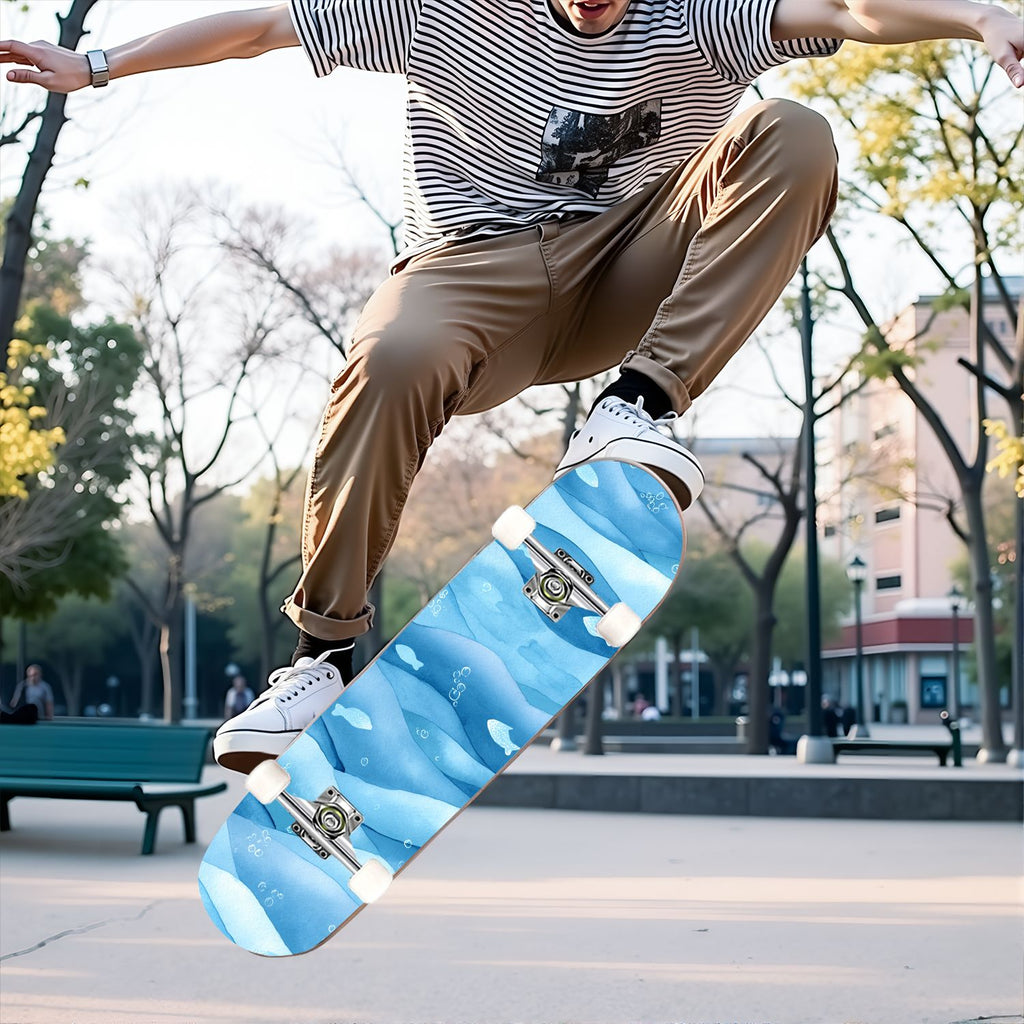 31"x8" Complete Skateboards for Beginners, Abstract Wavy Purple Beige Zebra Design Double Kick 7 Ply Canadian Maple Deck Skateboard with Wheels, Gifts for Kids Teens
