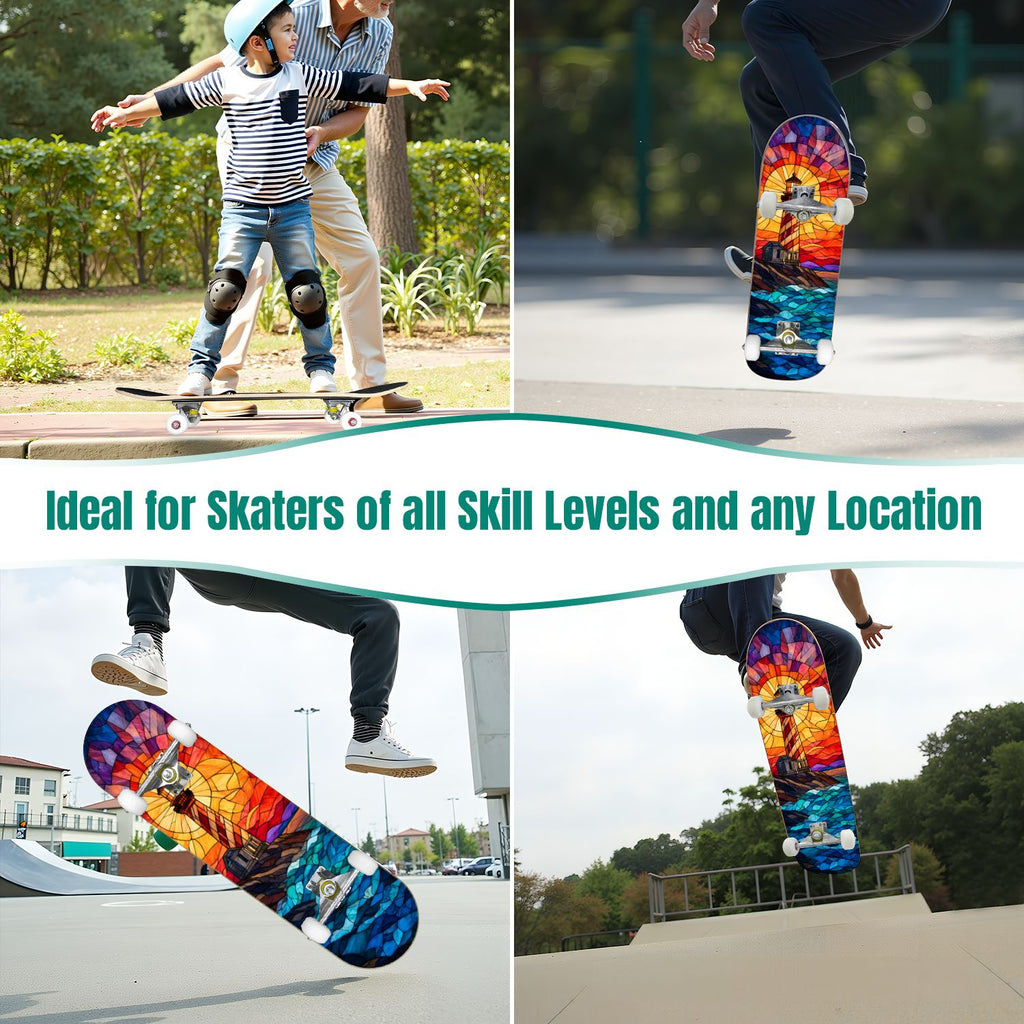 31"x8" Complete Skateboards for Beginners, White Birch Tree Bark Natural Knots Horizontal Lines Double Kick 7 Ply Canadian Maple Deck Skateboard with Wheels, Gifts for Kids Teens