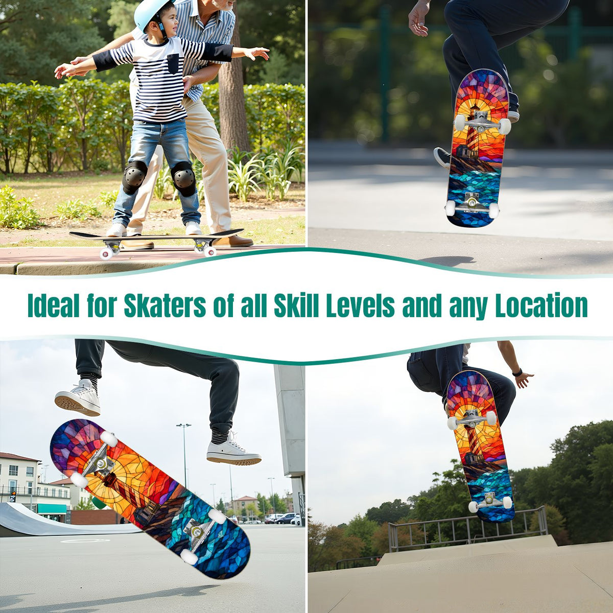 31"x8" Complete Skateboards for Beginners, White Birch Tree Bark Natural Knots Horizontal Lines Double Kick 7 Ply Canadian Maple Deck Skateboard with Wheels, Gifts for Kids Teens
