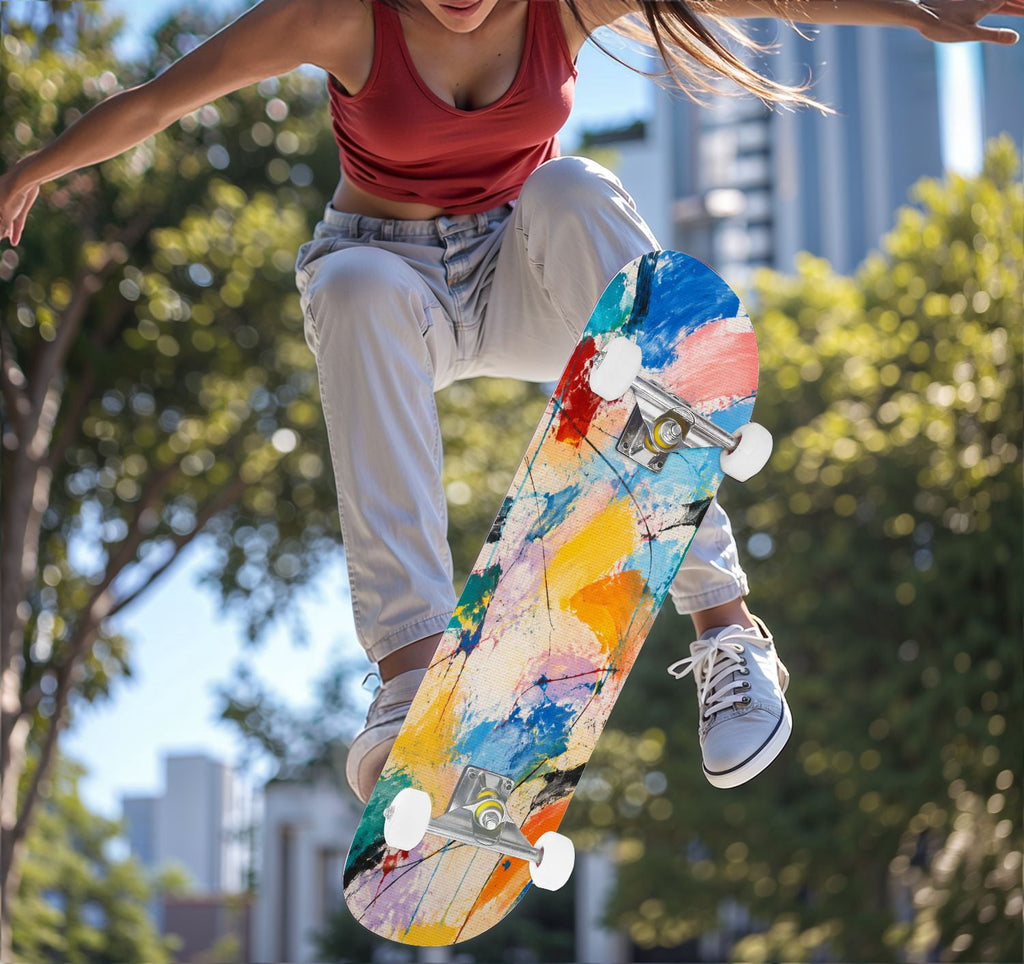 Complete Skateboard Colorful Splash Art Headphones 31 Inch 7-Ply Maple Skateboard with PU Wheels and Aluminum Trucks, Ready-to-Ride Skateboard for Beginners, Teens and Adults