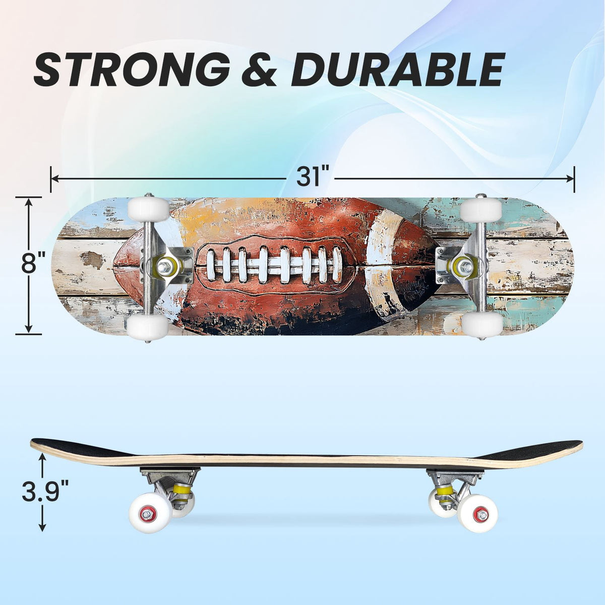 31"x8" Complete Skateboards for Beginners,Abstract Soccer Ball Vibrant Paint Splashes Drips Double Kick 7 Ply Canadian Maple Deck Skateboard with Wheels, Sports Gifts for Kids Teens