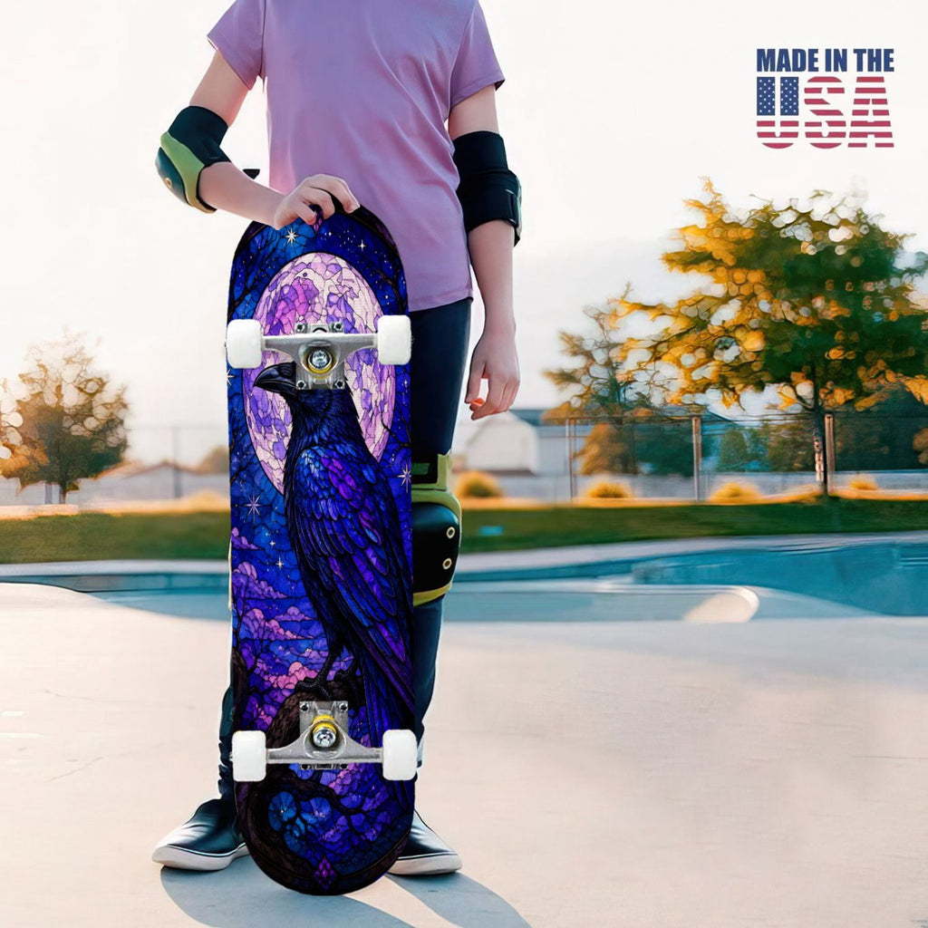 31"x8" Complete Skateboards for Beginners, Glowing Bioluminescent Mushrooms Mystical Forest Double Kick 7 Ply Canadian Maple Deck Skateboard with Wheels, Gifts for Kids Teens