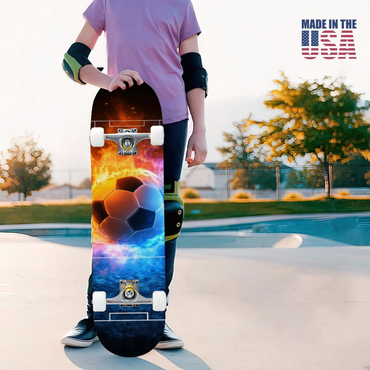 31"x8" Complete Skateboards for Beginners,Close up Baseball Red Stitches Leather Double Kick 7 Ply Canadian Maple Deck Skateboard with Wheels, Sports Gifts for Kids Teens