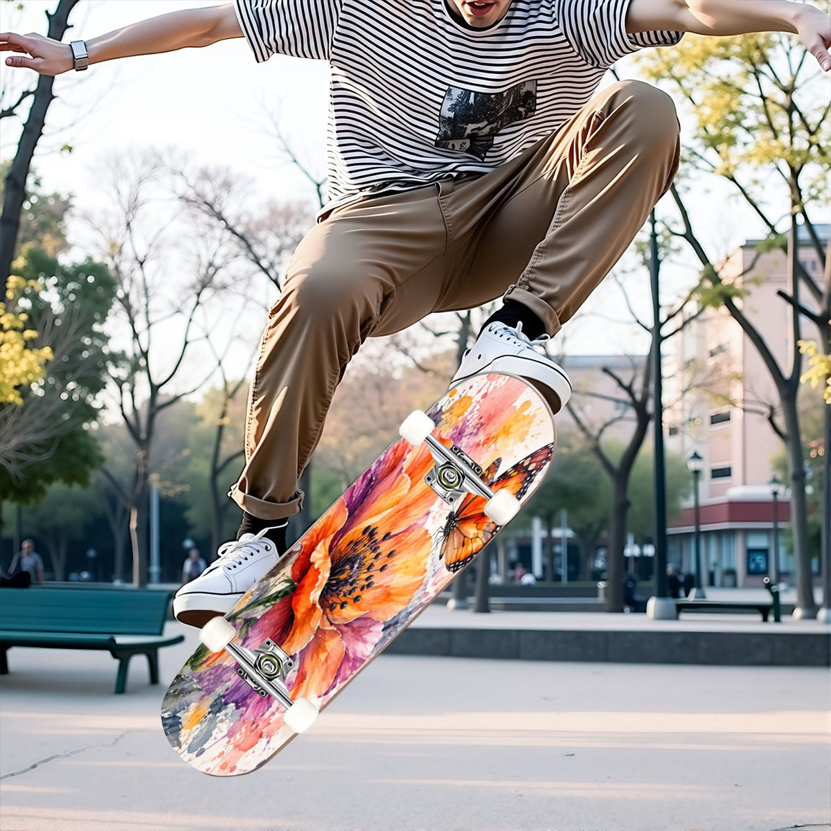 Complete Skateboard Vibrant Brush Stroke Art 31 Inch 7-Ply Maple Skateboard with PU Wheels and Aluminum Trucks, Ready-to-Ride Skateboard for Beginners, Teens and Adults