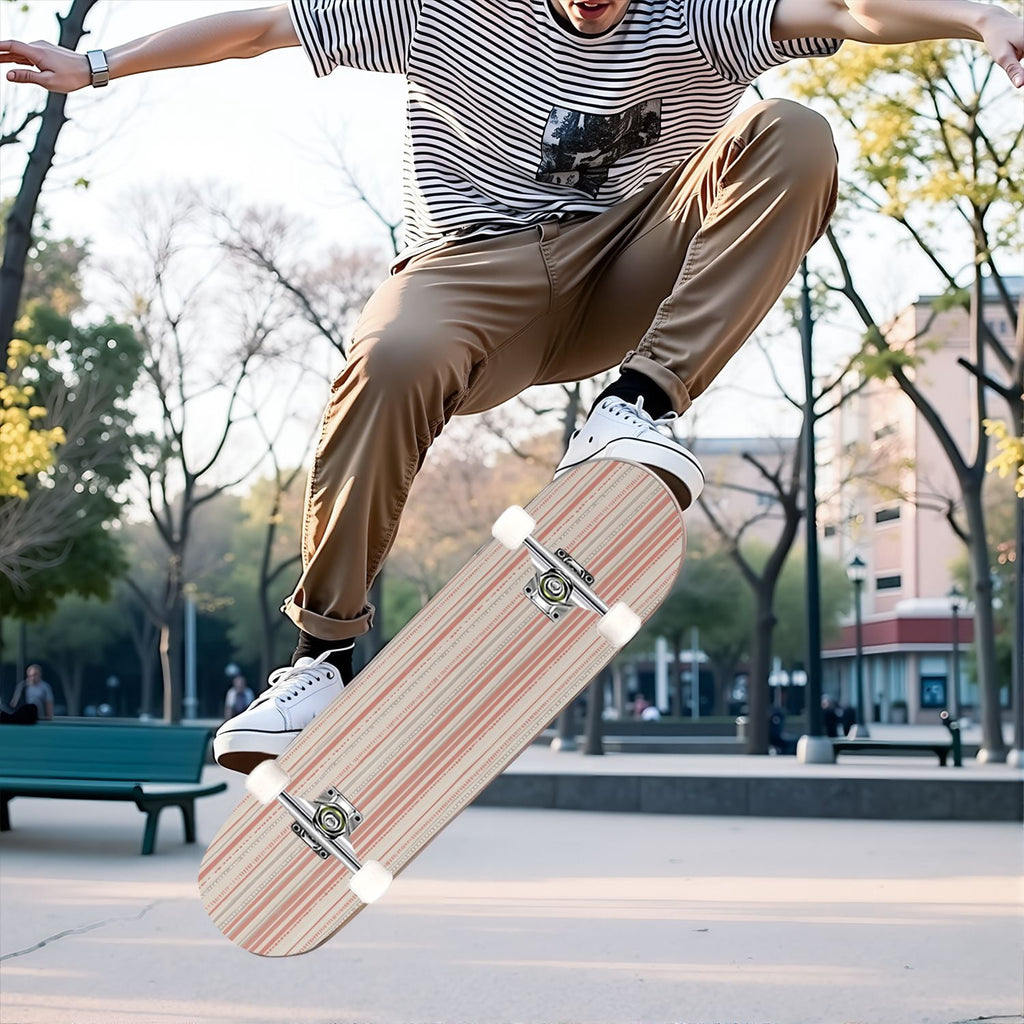 31"x8" Complete Skateboards for Beginners,Pastel Pink Vertical Stripe Minimalist Soft Design Double Kick 7 Ply Canadian Maple Deck Skateboard with Wheels, Gifts for Kids Teens