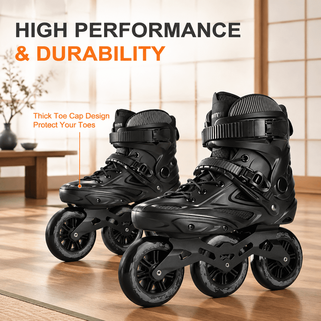 Black Men5.5-6/Women6.5-7/25cm 3-Wheel Inline Skates for Adult Fitness Speed Racing