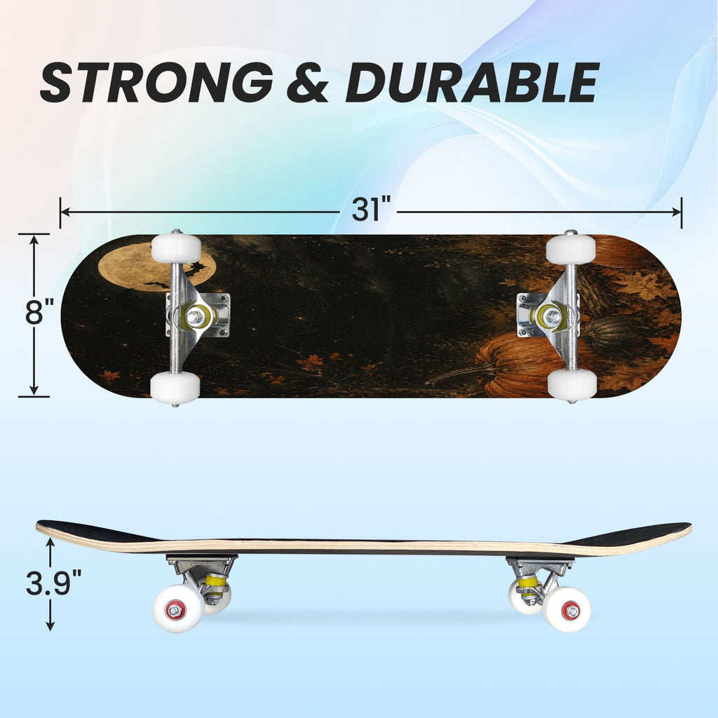 31"x8" Complete Skateboards for Beginners,Cute Ghosts Purple Bows Bats Lilac Halloween Double Kick 7 Ply Canadian Maple Deck Skateboard with Wheels, Gifts for Kids Teens