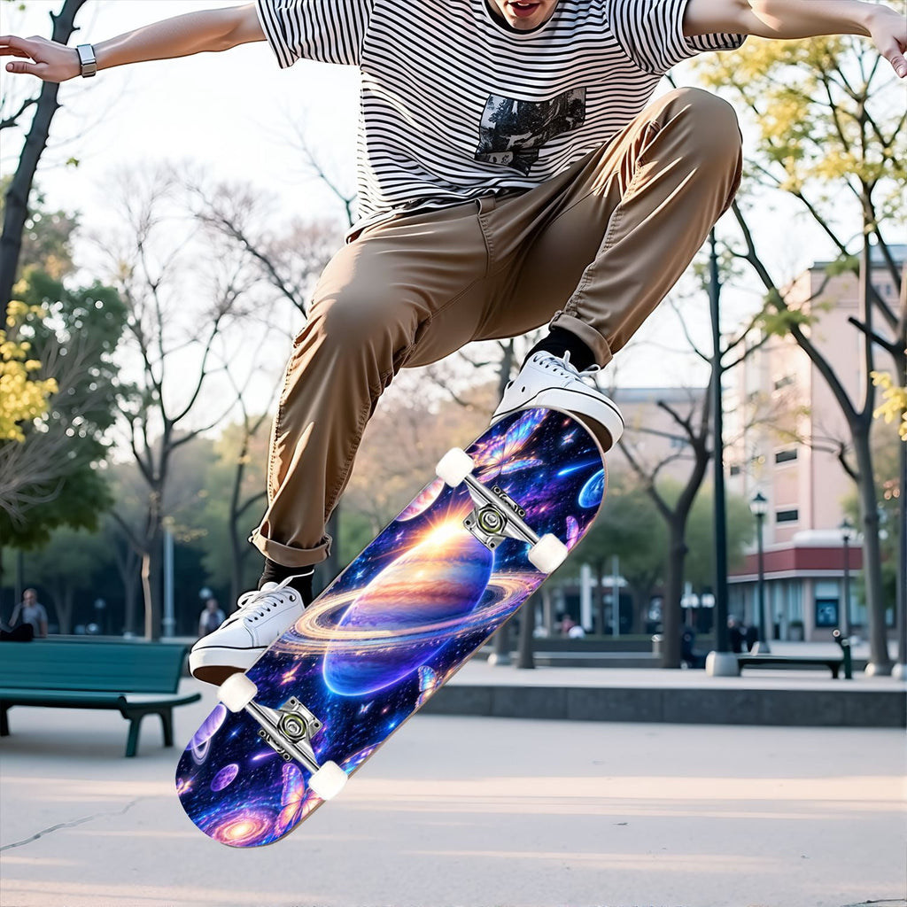 Complete Skateboard Vibrant Brush Stroke Art 31 Inch 7-Ply Maple Skateboard with PU Wheels and Aluminum Trucks, Ready-to-Ride Skateboard for Beginners, Teens and Adults