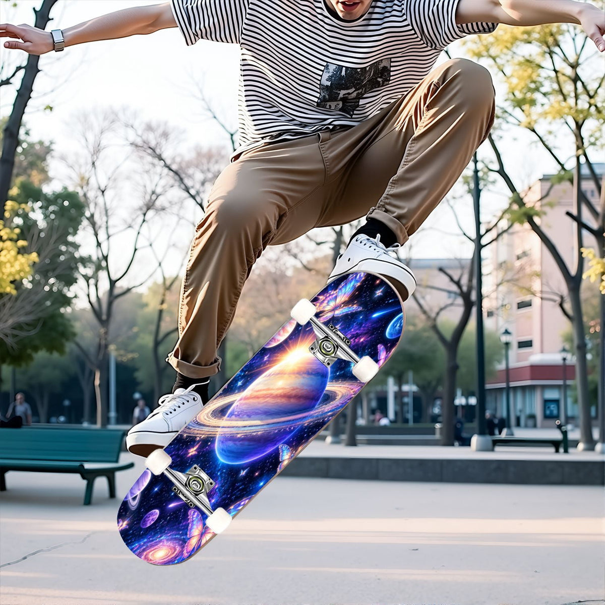 Complete Skateboard Vibrant Brush Stroke Art 31 Inch 7-Ply Maple Skateboard with PU Wheels and Aluminum Trucks, Ready-to-Ride Skateboard for Beginners, Teens and Adults