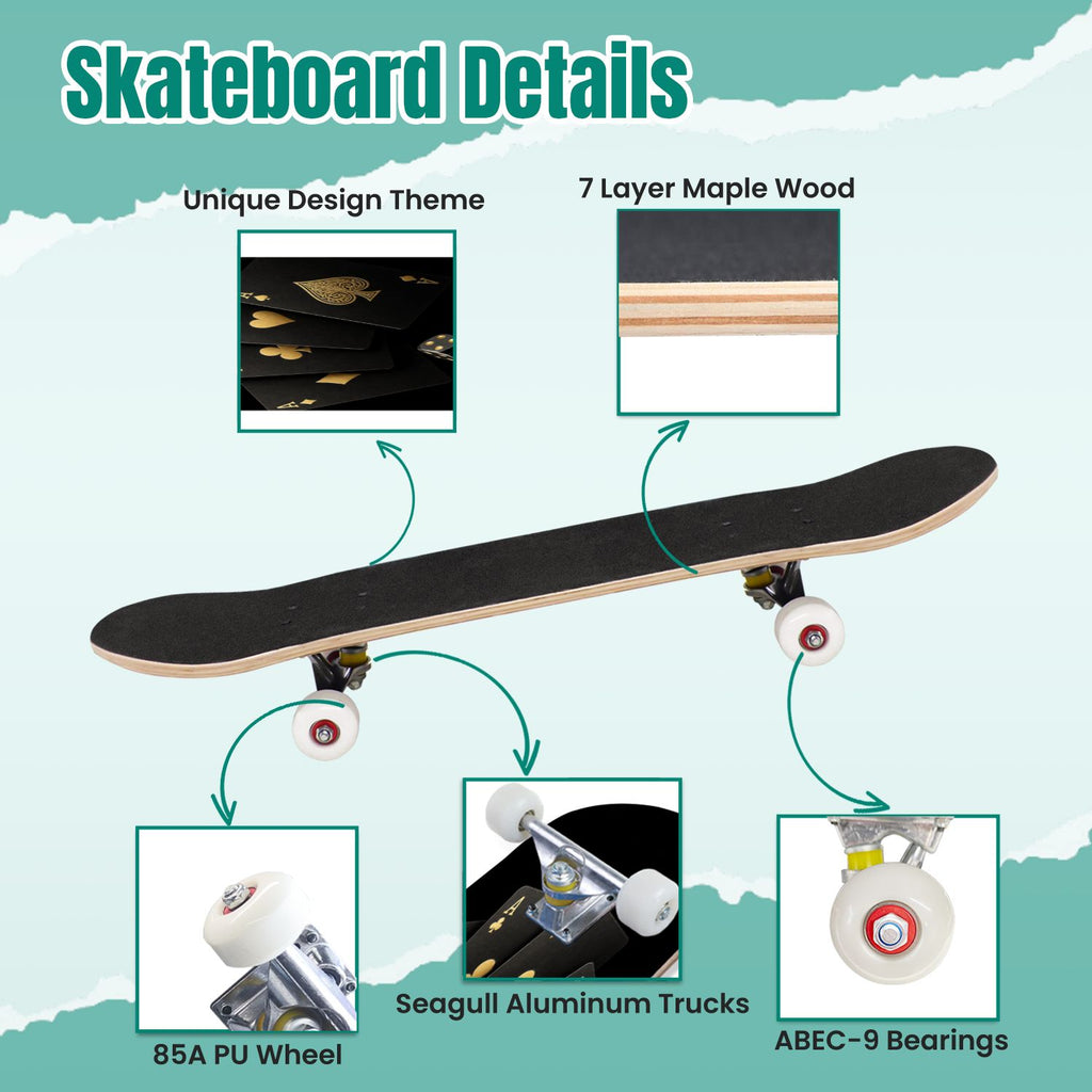 White Birch Tree Bark Natural Knots Horizontal Lines 31" x 8" Complete Skateboard, 7-Ply Canadian Maple Double Kick Trick Board for Kids and Beginners Adult Gifts