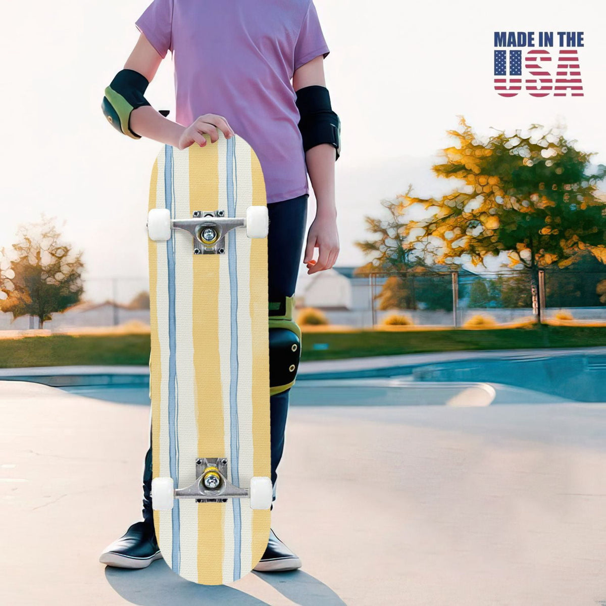 31"x8" Complete Skateboards for Beginners,Watercolor Watermelon Slices Pink Striped Double Kick 7 Ply Canadian Maple Deck Skateboard with Wheels, Gifts for Kids Teens