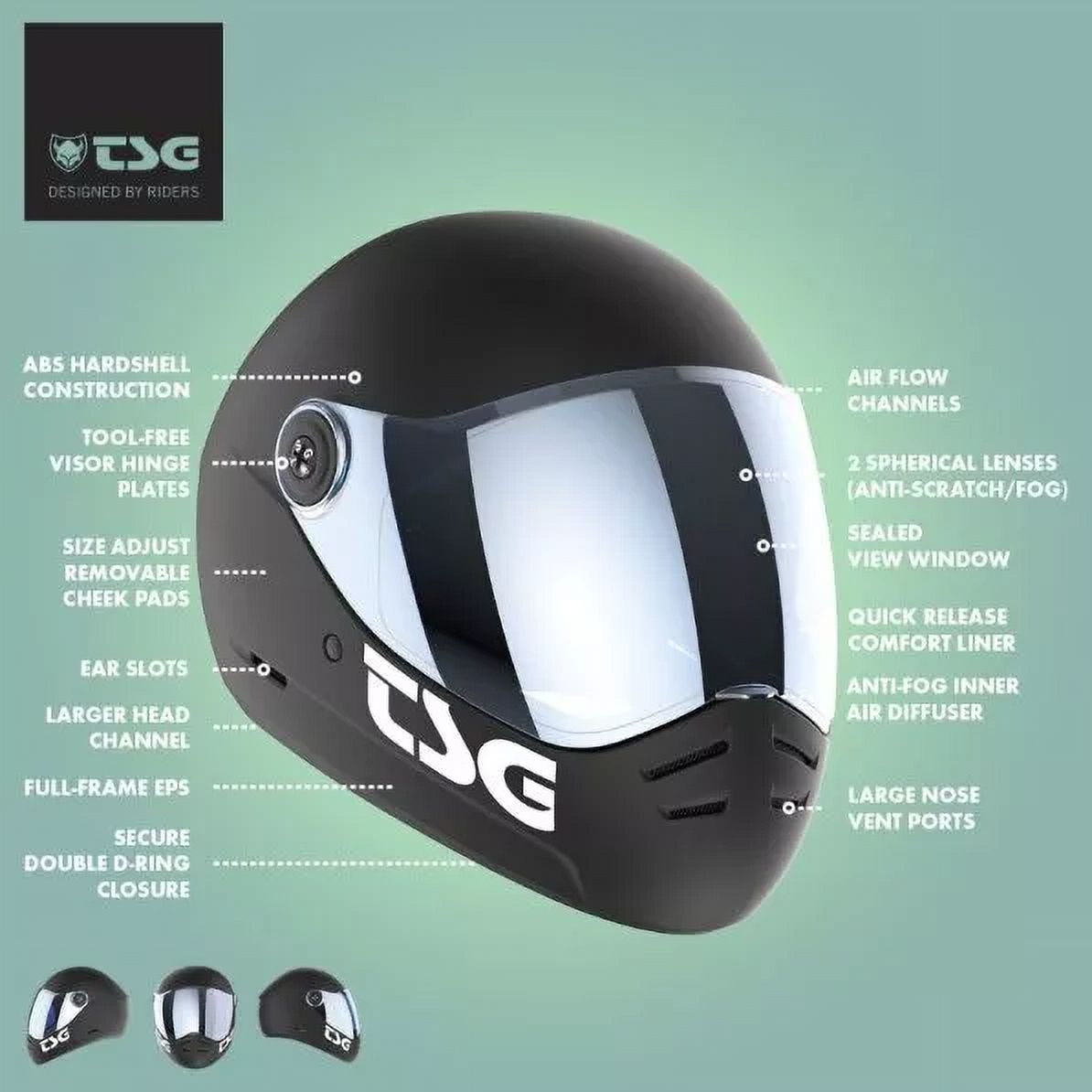 TSG Pass 2.0 Full Face Helmet w/Bonus Visor, Downhill Skateboarding, Satin Black