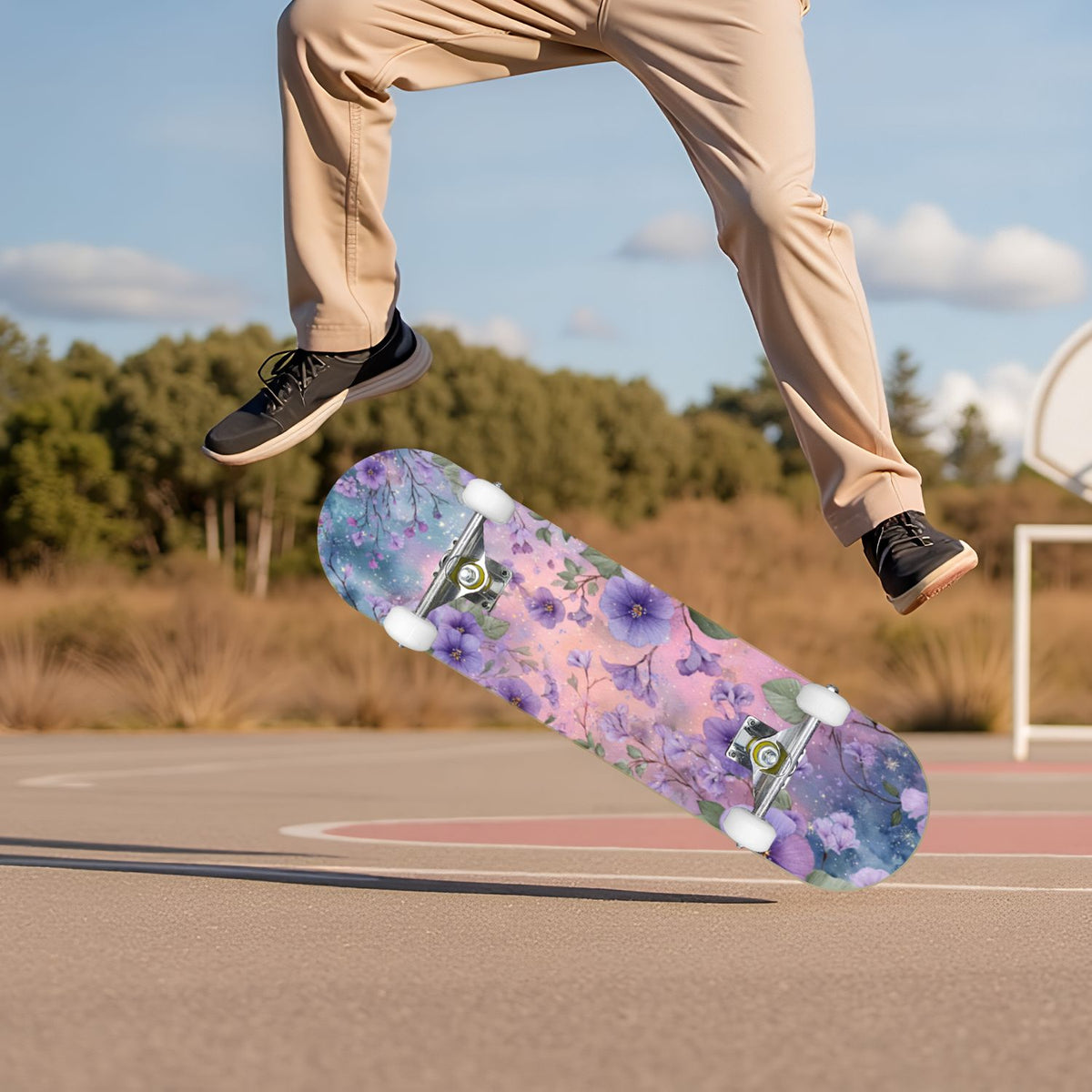 Vintage Floral Bird Sepia Tones 31" x 8" Complete Skateboard, 7-Ply Canadian Maple Double Kick Trick Board for Kids and Beginners Adult Gifts