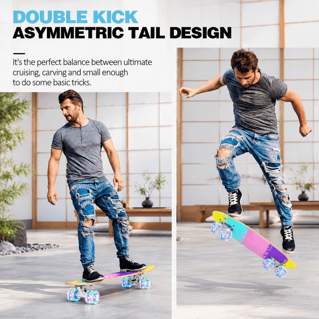 Rainbow 27 x 8 Inch Complete Cruiser Skateboard for Teens Adults Beginners