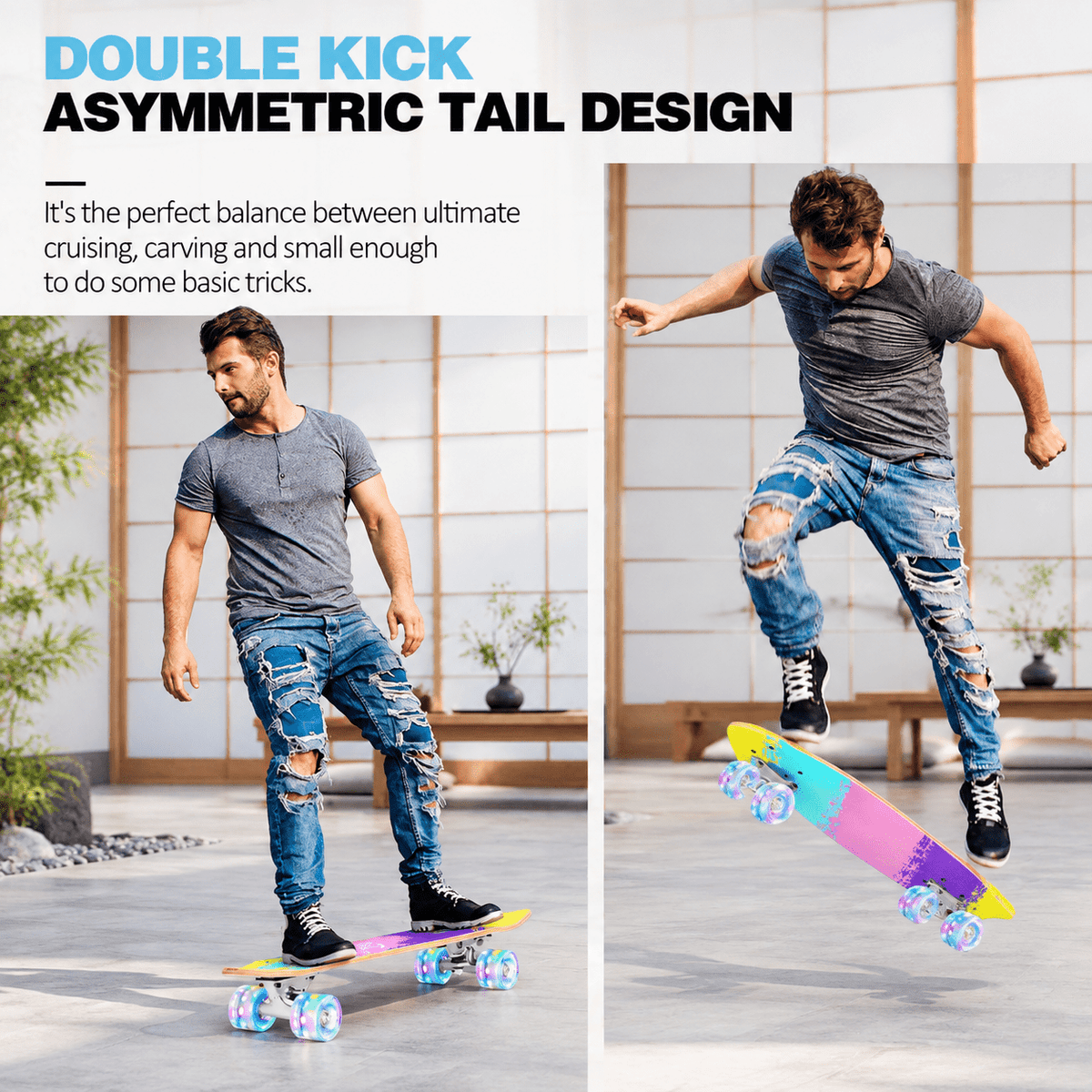 Rainbow 27 x 8 Inch Complete Cruiser Skateboard for Teens Adults Beginners