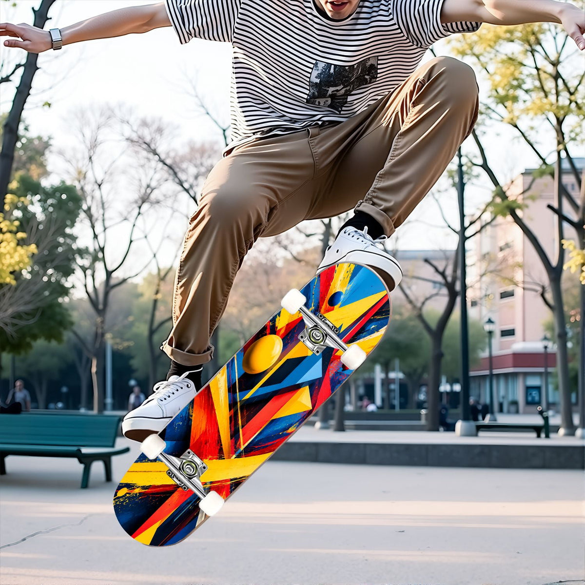 Complete Skateboard Colorful Splash Art Headphones 31 Inch 7-Ply Maple Skateboard with PU Wheels and Aluminum Trucks, Ready-to-Ride Skateboard for Beginners, Teens and Adults