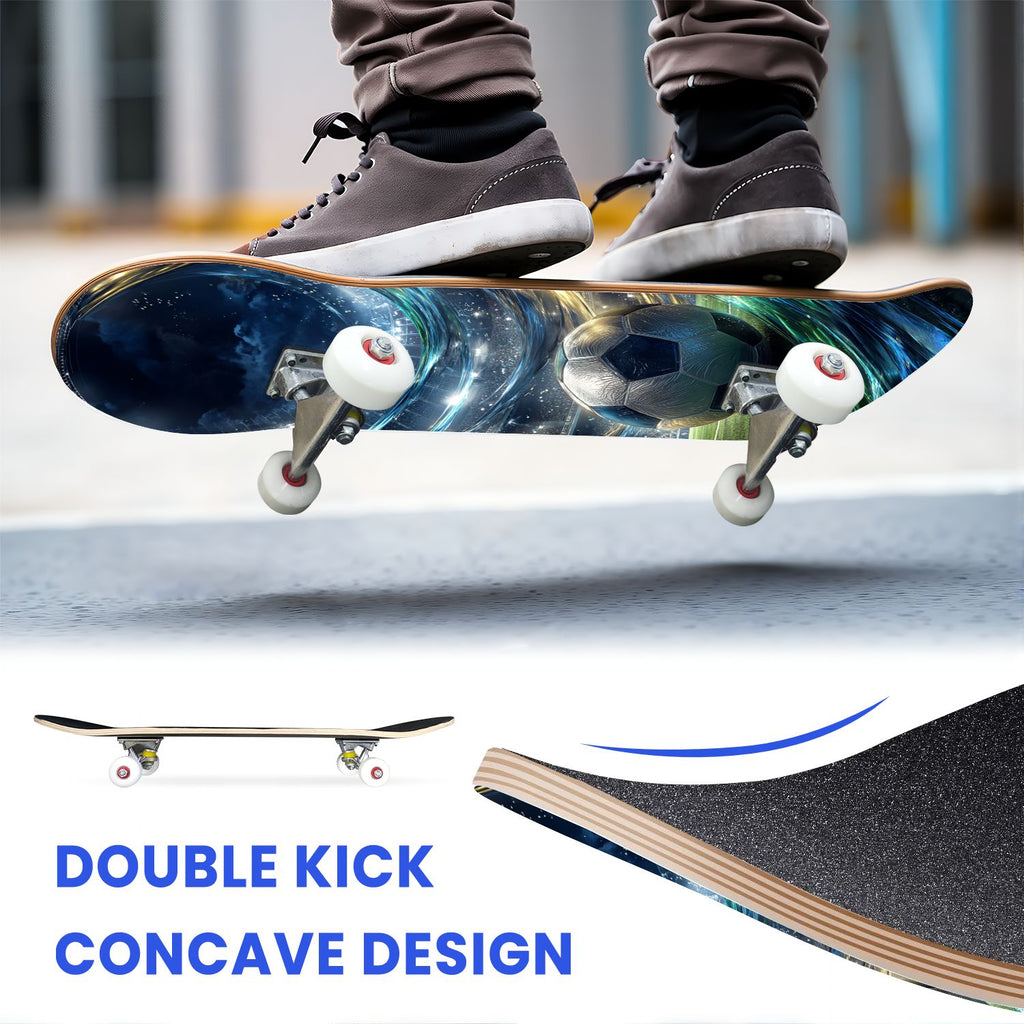 31"x8" Complete Skateboards for Beginners,Abstract Soccer Ball Vibrant Paint Splashes Drips Double Kick 7 Ply Canadian Maple Deck Skateboard with Wheels, Sports Gifts for Kids Teens