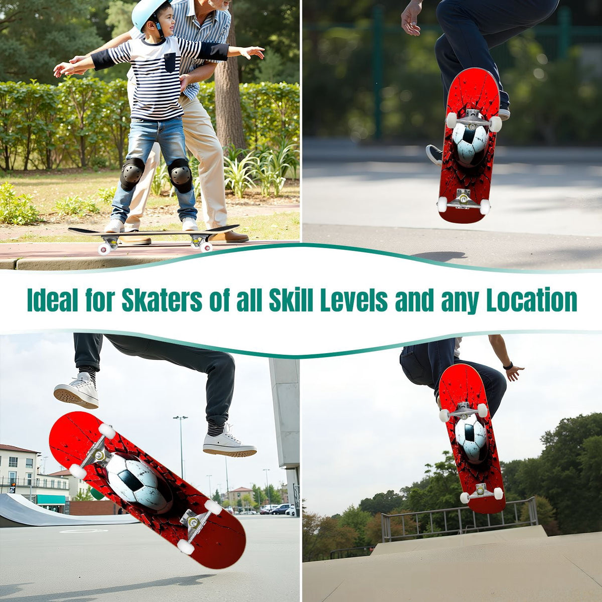 31"x8" Complete Skateboards for Beginners, Idyllic Tropical Beach Turquoise Water Golden Sand Shoreline Double Kick 7 Ply Canadian Maple Deck Skateboard with Wheels, Gifts for Kids Teens