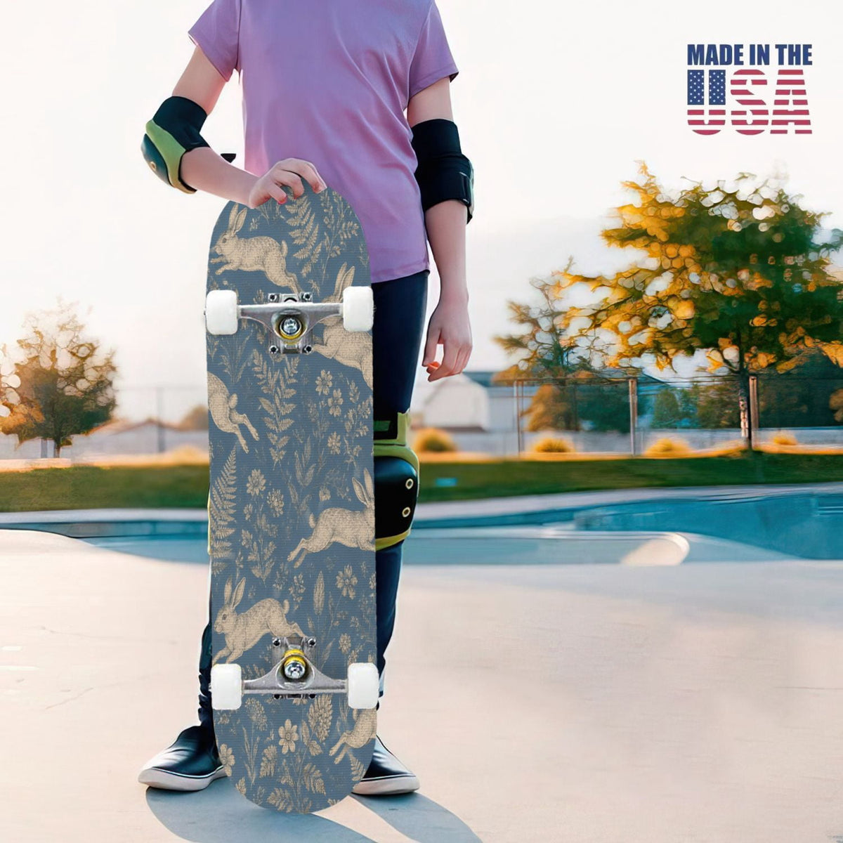31"x8" Complete Skateboards for Beginners,Seamless Blue Watercolor Crabs Floral Accents Light Double Kick 7 Ply Canadian Maple Deck Skateboard with Wheels, Gifts for Kids Teens