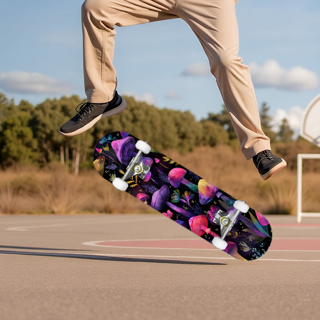 Vibrant Floral Bouquet Pink Roses Bright Colors Teal 31" x 8" Complete Skateboard, 7-Ply Canadian Maple Double Kick Trick Board for Kids and Beginners Adult Gifts