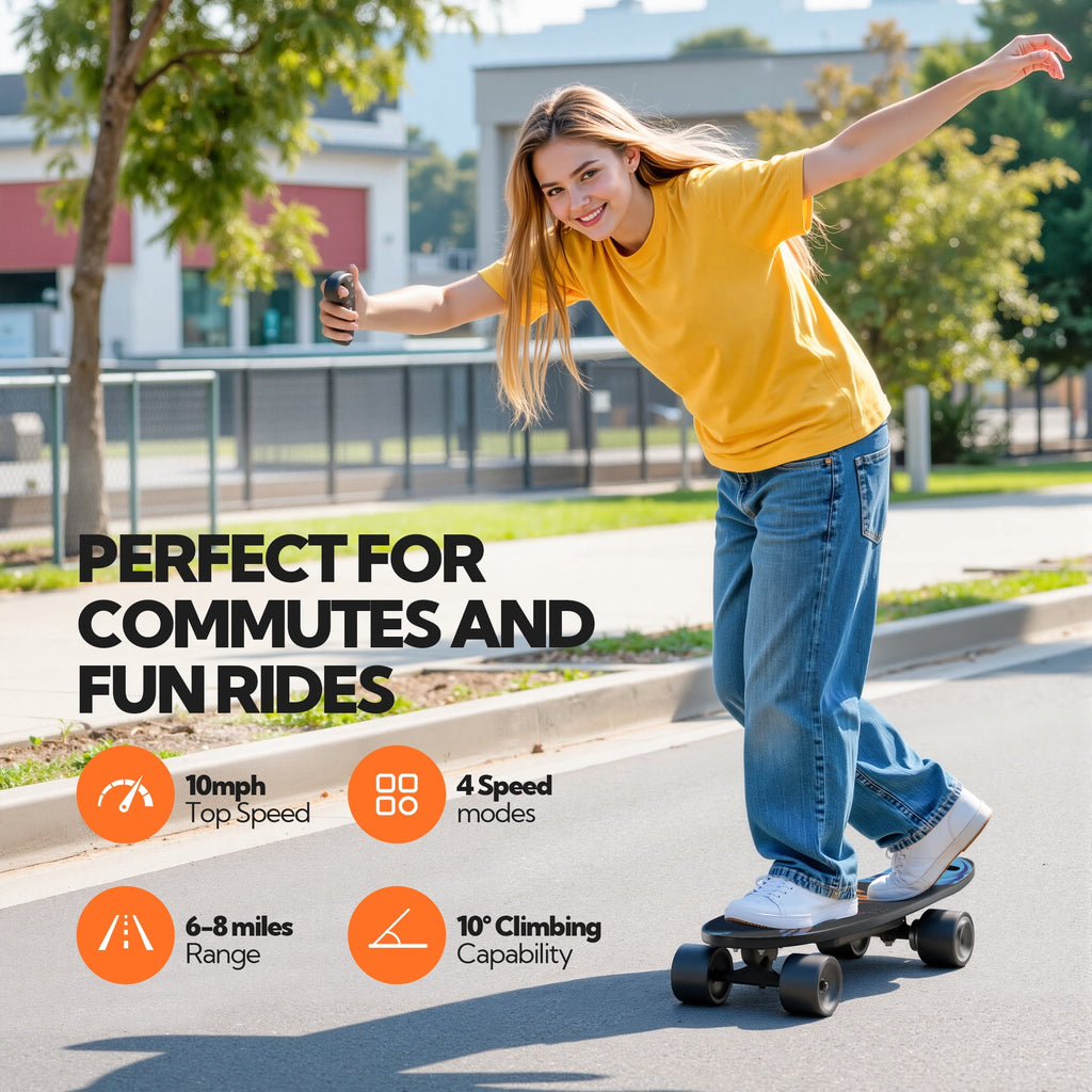 EBOSSOM Electric Skateboard with 350W Motor, 27" Eboard with Remote Control, 4 Modes Max 10Mph, 8 Layers Deck,Gifts for Beginners and Teens,ES6 SE