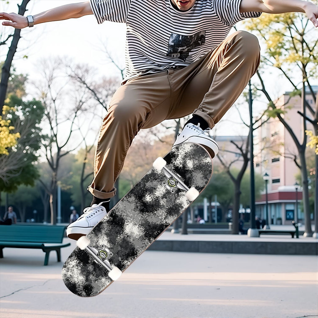 31"x8" Complete Skateboards for Beginners,Abstract Natural Earthy Tones Brush Strokes Camouflage Double Kick 7 Ply Canadian Maple Deck Skateboard with Wheels, Gifts for Kids Teens