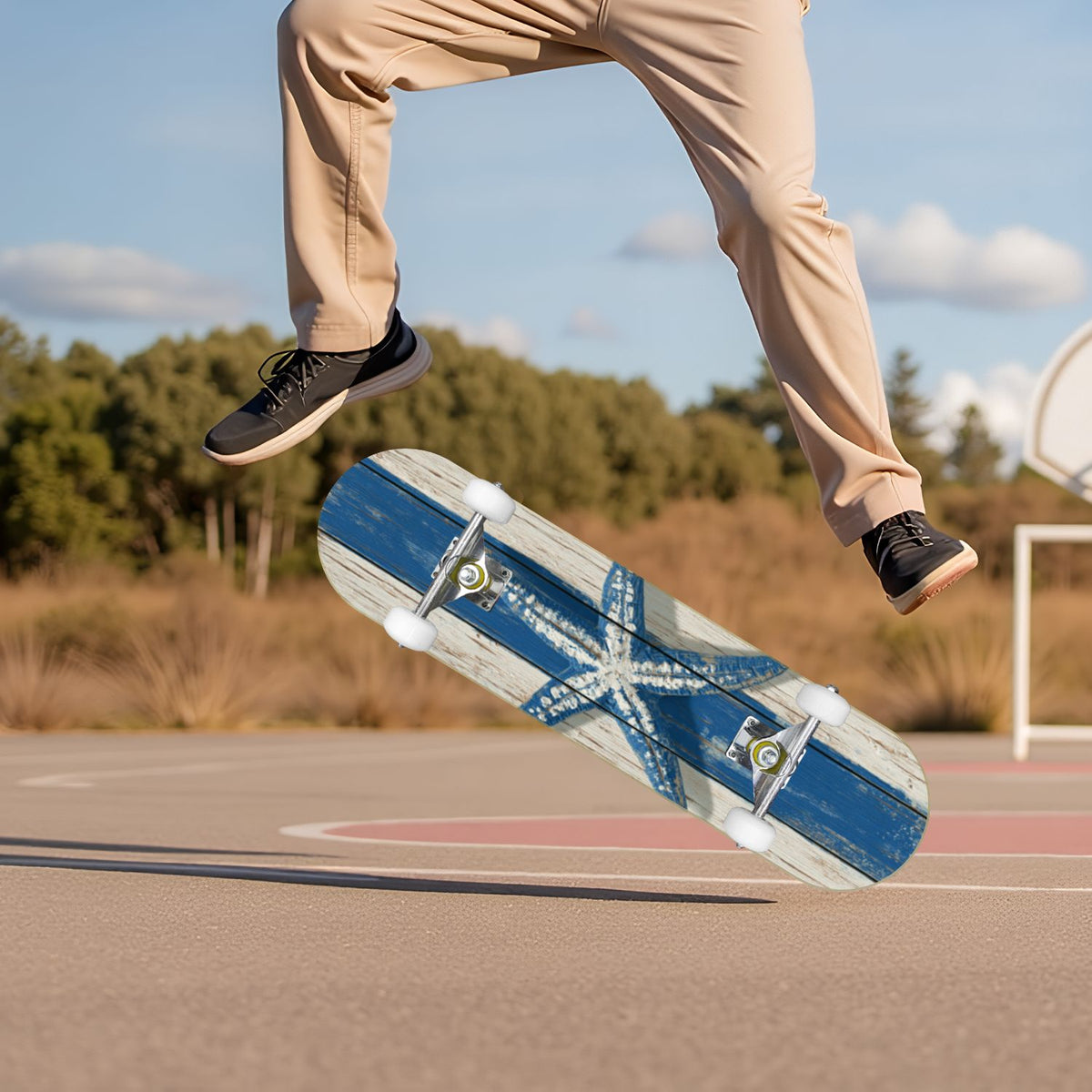 Western Cowboy Horses Desert Landscape 31" x 8" Complete Skateboard, 7-Ply Canadian Maple Double Kick Trick Board for Kids and Beginners Adult Gifts