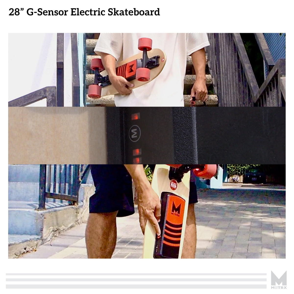 M8TRX EB100 Electric Skateboard, Gravity Sensor Riding, 300 Watt, 28" Deck, 10 MPH, Red