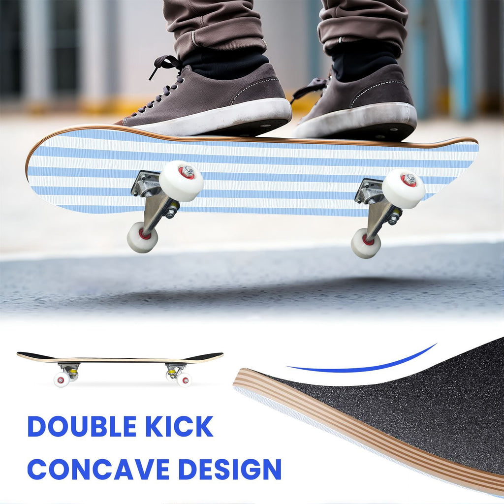 31"x8" Complete Skateboards for Beginners,Watercolor Watermelon Slices Pink Striped Double Kick 7 Ply Canadian Maple Deck Skateboard with Wheels, Gifts for Kids Teens