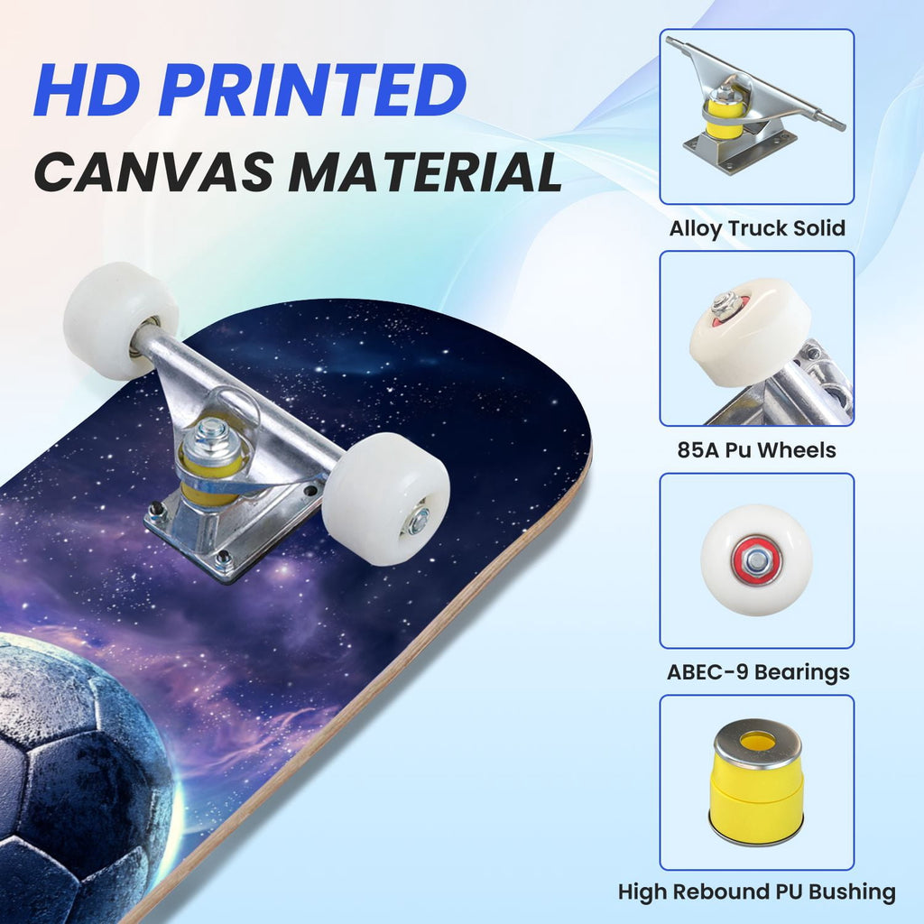 31"x8" Complete Skateboards for Beginners,baseball stadium giant baseballs sunset sky Double Kick 7 Ply Canadian Maple Deck Skateboard with Wheels, Gifts for Kids Teens