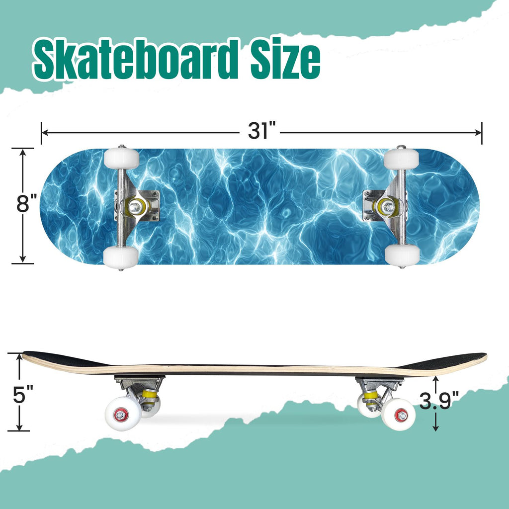 Starry Nebula Deep Blue Purple Tones Cosmic Clouds Stars 31" x 8" Complete Skateboard, 7-Ply Canadian Maple Double Kick Trick Board for Kids and Beginners Adult Gifts