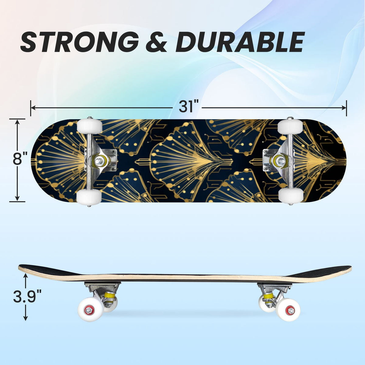 31"x8" Complete Skateboards for Beginners, Vintage Forest Woodland Large Trees Leaves River Cottage Double Kick 7 Ply Canadian Maple Deck Skateboard with Wheels, Gifts for Kids Teens