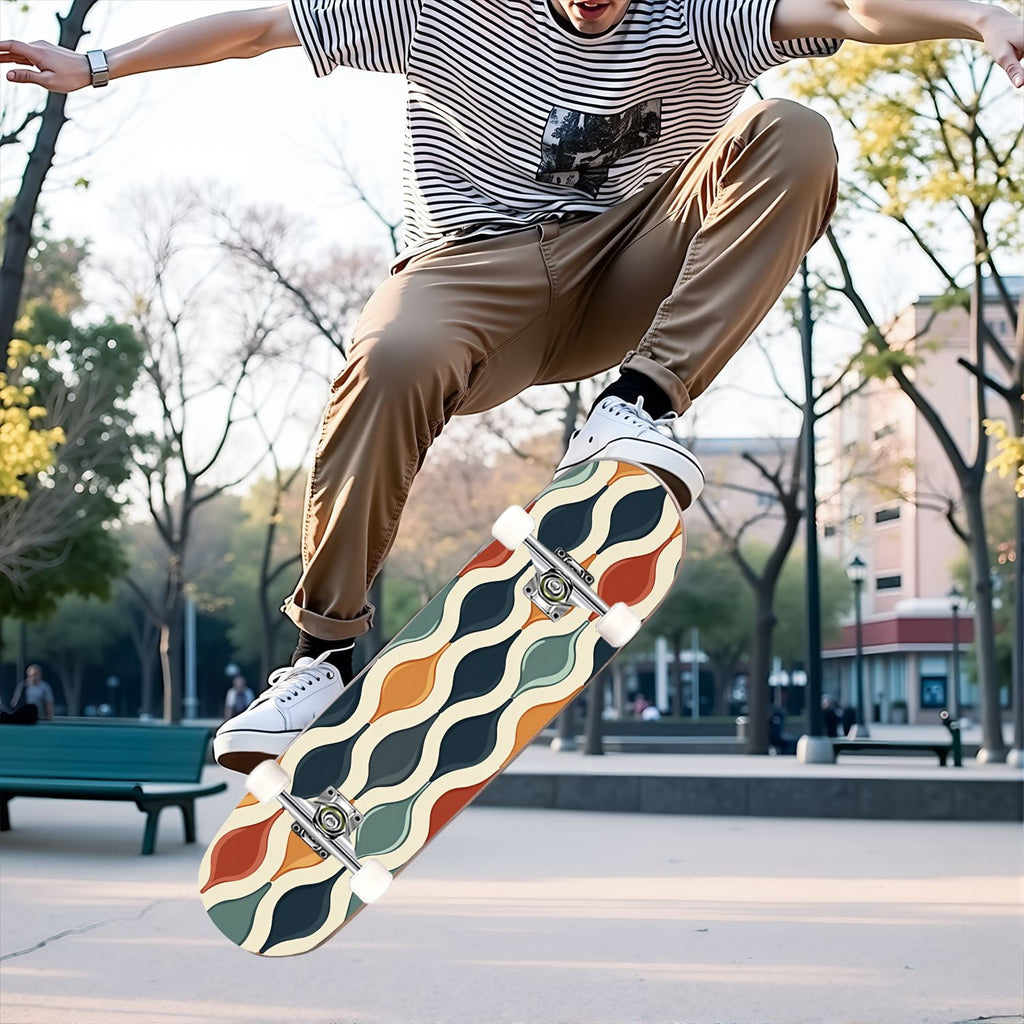 31"x8" Complete Skateboards for Beginners,Black Pink Checkered Retro Aesthetic Double Kick 7 Ply Canadian Maple Deck Skateboard with Wheels, Gifts for Kids Teens