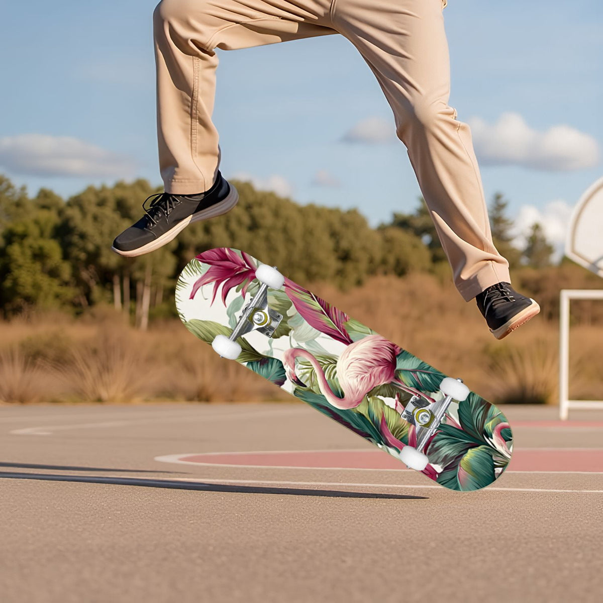 Starry Nebula Deep Blue Purple Tones Cosmic Clouds Stars 31" x 8" Complete Skateboard, 7-Ply Canadian Maple Double Kick Trick Board for Kids and Beginners Adult Gifts