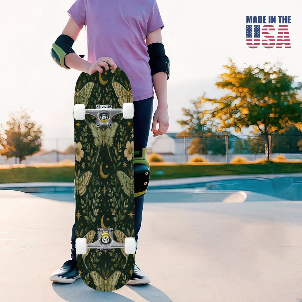 31"x8" Complete Skateboards for Beginners, Mystical Purple Butterfly Glowing Mushrooms Under Full Moon Double Kick 7 Ply Canadian Maple Deck Skateboard with Wheels, Gifts for Kids Teens