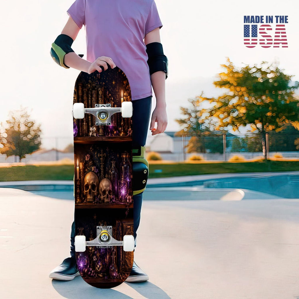 31"x8" Complete Skateboards for Beginners, Glowing Bioluminescent Mushrooms Mystical Forest Double Kick 7 Ply Canadian Maple Deck Skateboard with Wheels, Gifts for Kids Teens