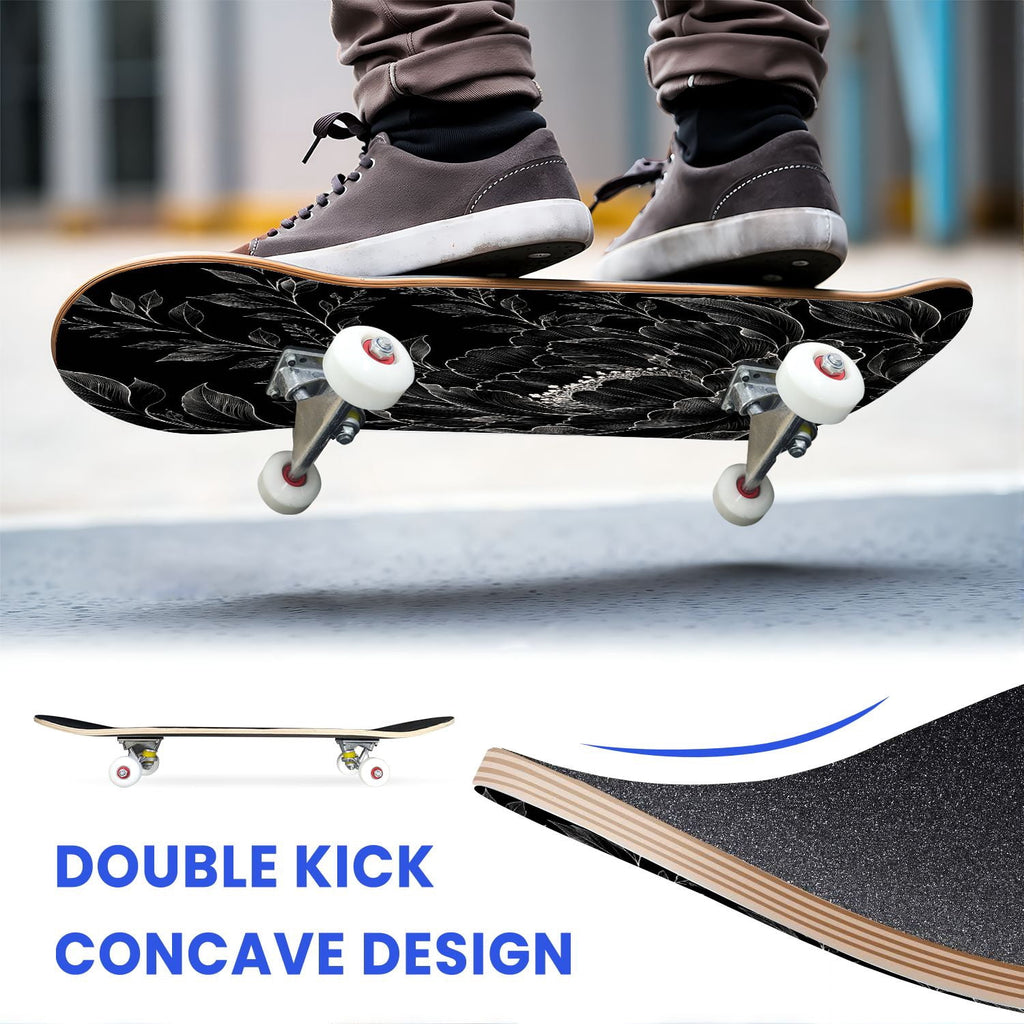 31"x8" Complete Skateboards for Beginners,Cute Ghosts Purple Bows Bats Lilac Halloween Double Kick 7 Ply Canadian Maple Deck Skateboard with Wheels, Gifts for Kids Teens