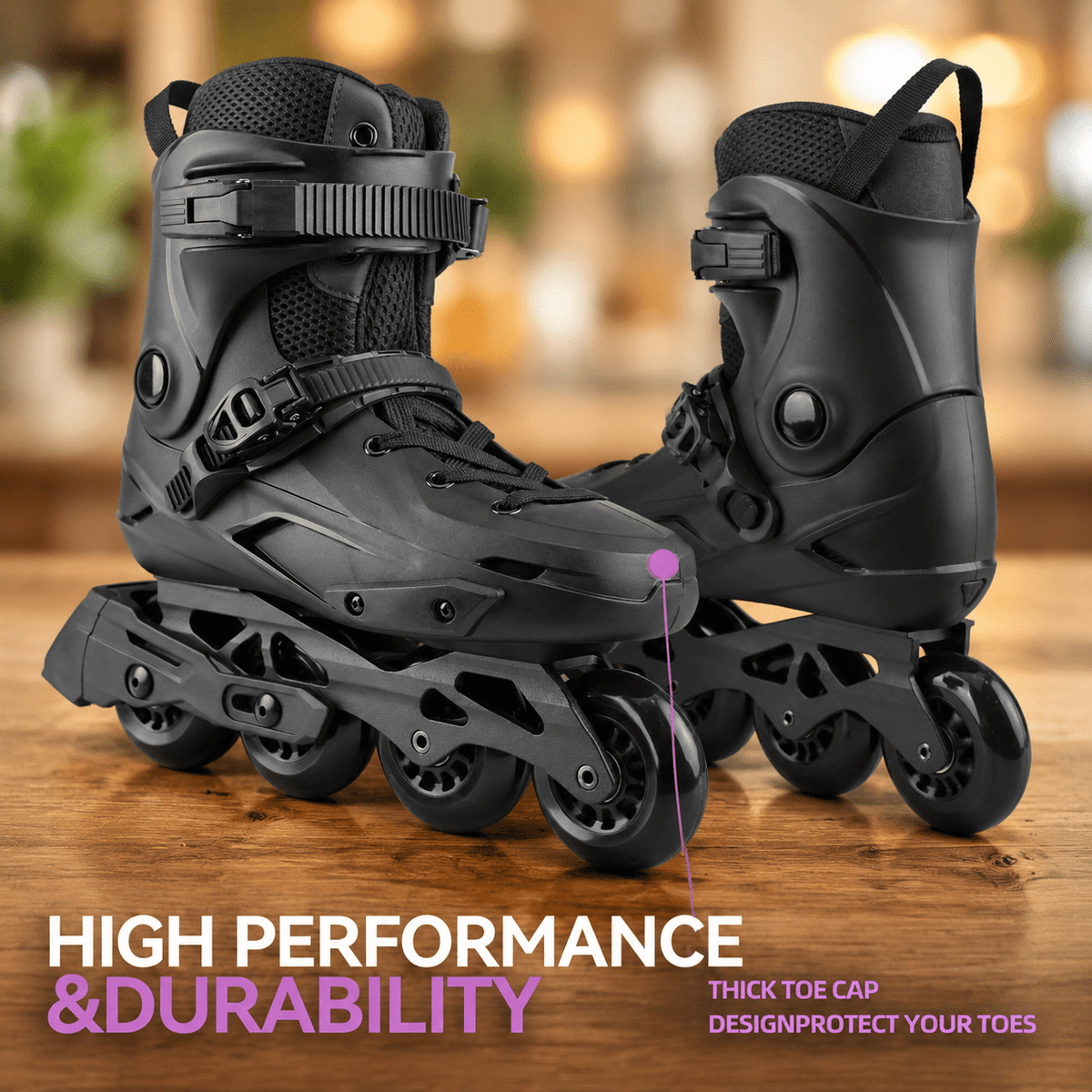 Black USM8-9/USL9-9.5 Professional Inline Skates for Adult Men and Women