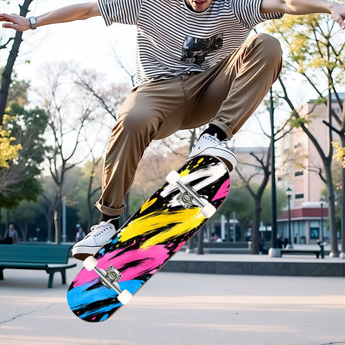 Complete Skateboard Vibrant Brush Stroke Art 31 Inch 7-Ply Maple Skateboard with PU Wheels and Aluminum Trucks, Ready-to-Ride Skateboard for Beginners, Teens and Adults