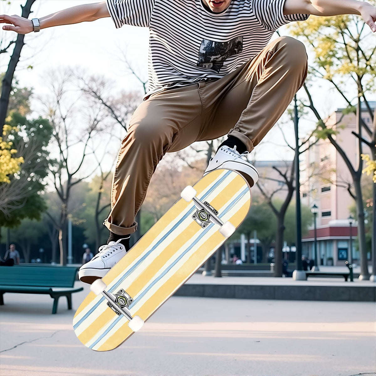 31"x8" Complete Skateboards for Beginners,Watercolor Watermelon Slices Pink Striped Double Kick 7 Ply Canadian Maple Deck Skateboard with Wheels, Gifts for Kids Teens