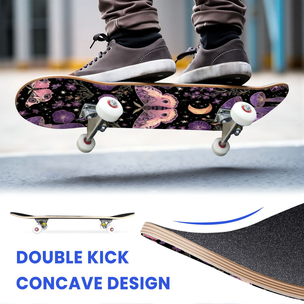 31"x8" Complete Skateboards for Beginners,Pink Cream Vertical Stripes Double Kick 7 Ply Canadian Maple Deck Skateboard with Wheels, Gifts for Kids Teens