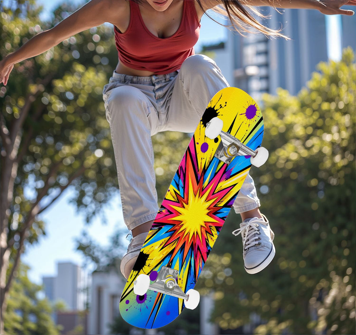 Complete Skateboard Futuristic Space 31 Inch 7-Ply Maple Skateboard with PU Wheels and Aluminum Trucks, Ready-to-Ride Skateboard for Beginners, Teens and Adults